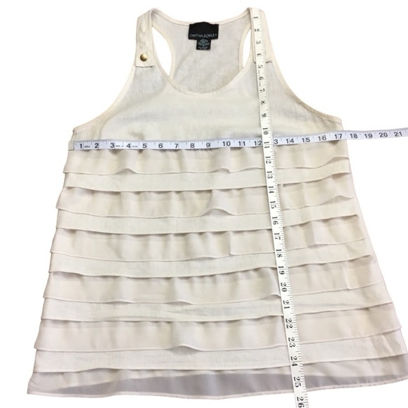 Cynthia Rowley Ivory Linen Blend Ruffled Racerback Tank Blouse - Sz S - Picture 6 of 6